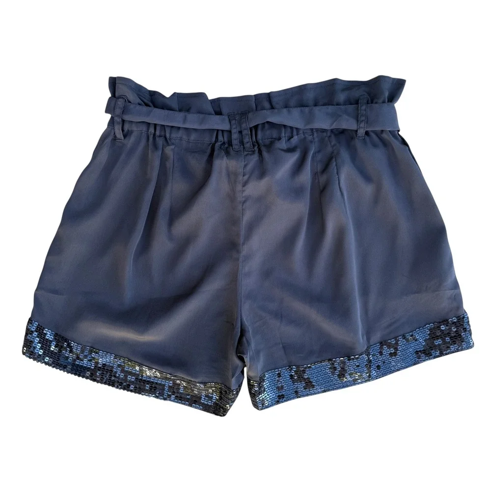 Envy Me Women's Sequin Trim Paper Bag Waist Shorts Blue‎ Medium - Picture 2 of 7